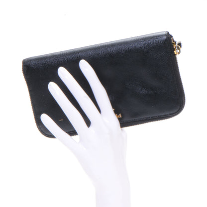 Prada Saffiano Metal Zip Around Wallet Nero Black 2 of 7