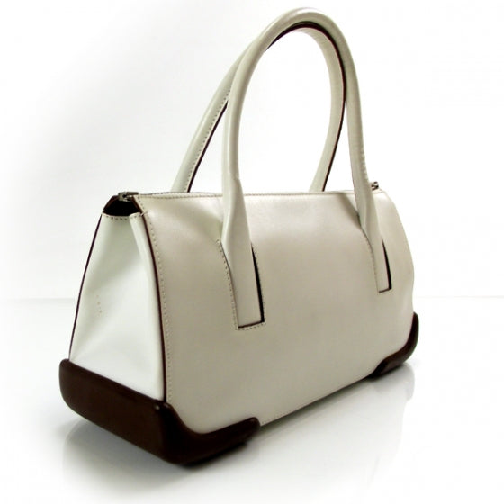 Leather East West Tote White