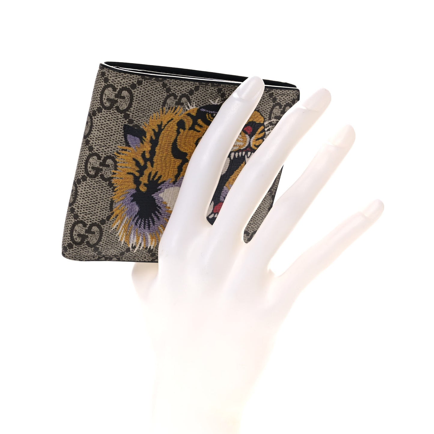 GG Supreme Monogram Selleria Calfskin Tiger Nice Bi-Fold Wallet Beige Ebony Multicolor Black
