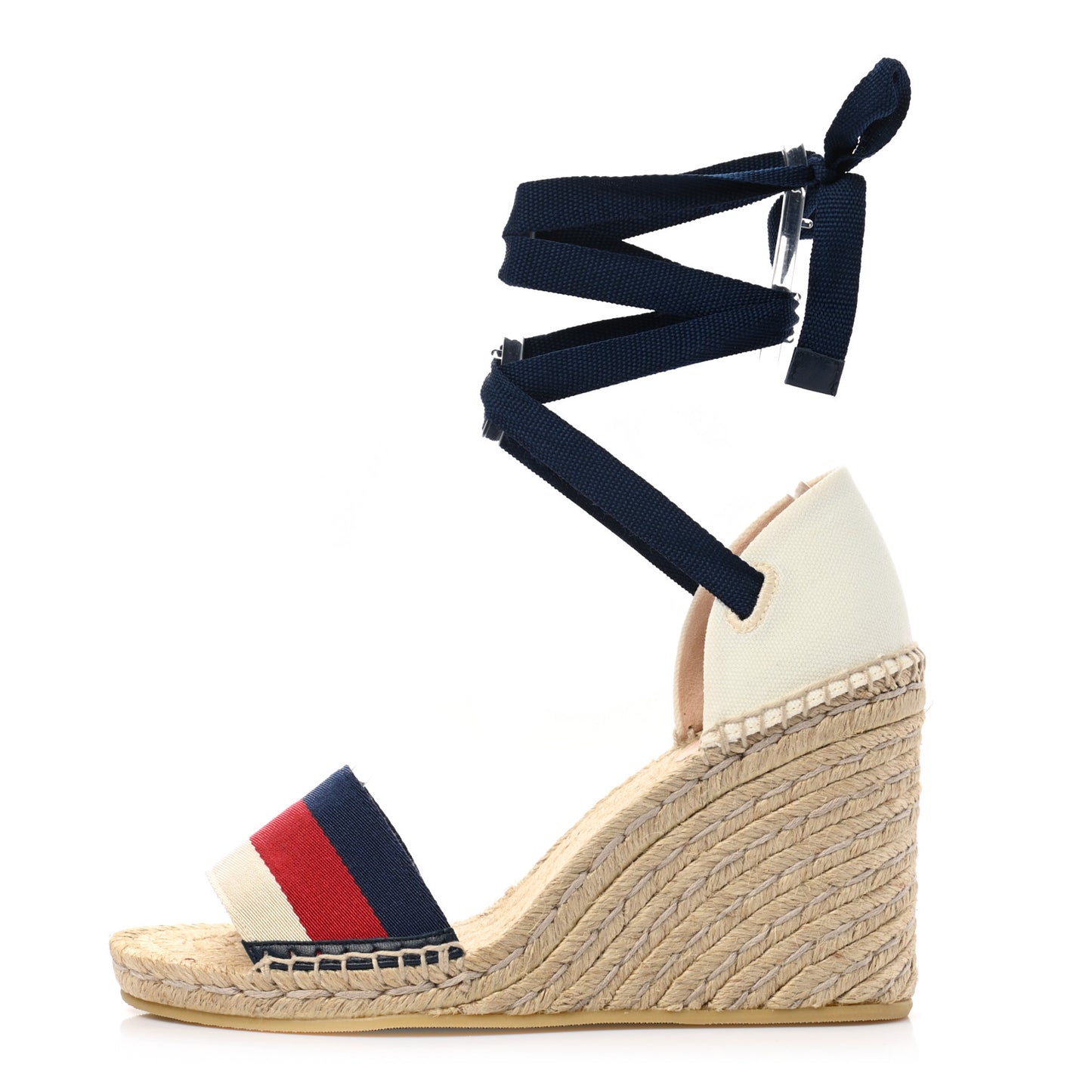 Canvas Sylvie Web Ankle Wrap Espadrille Wedge Sandals 38.5 Mystic White Hibiscus Red Maritime