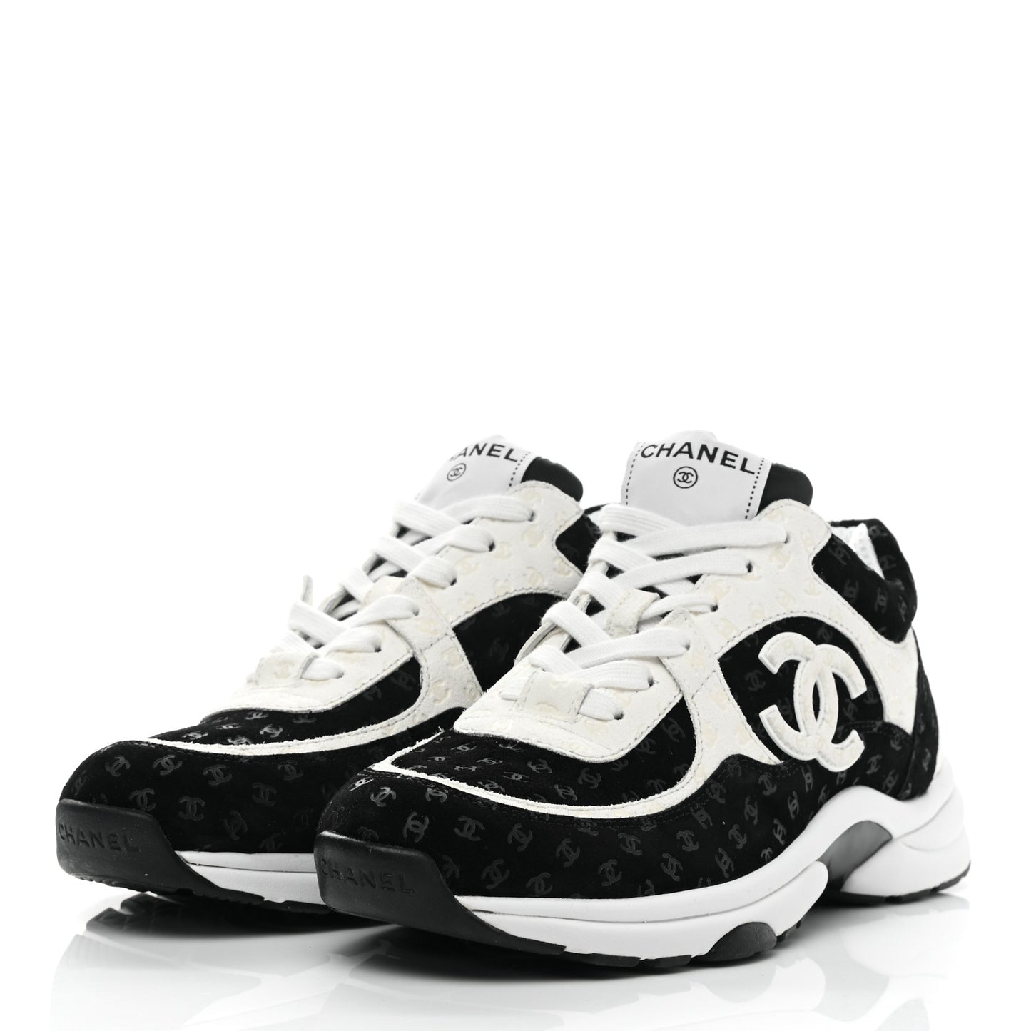 Suede Calfskin Printed CC Sneakers 38.5 Black White