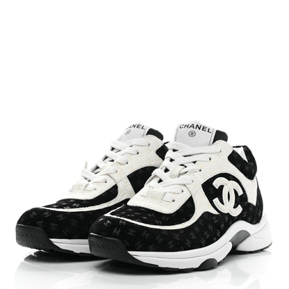 Chanel Suede Calfskin Printed CC Sneakers 38.5 Black White 3 of 10