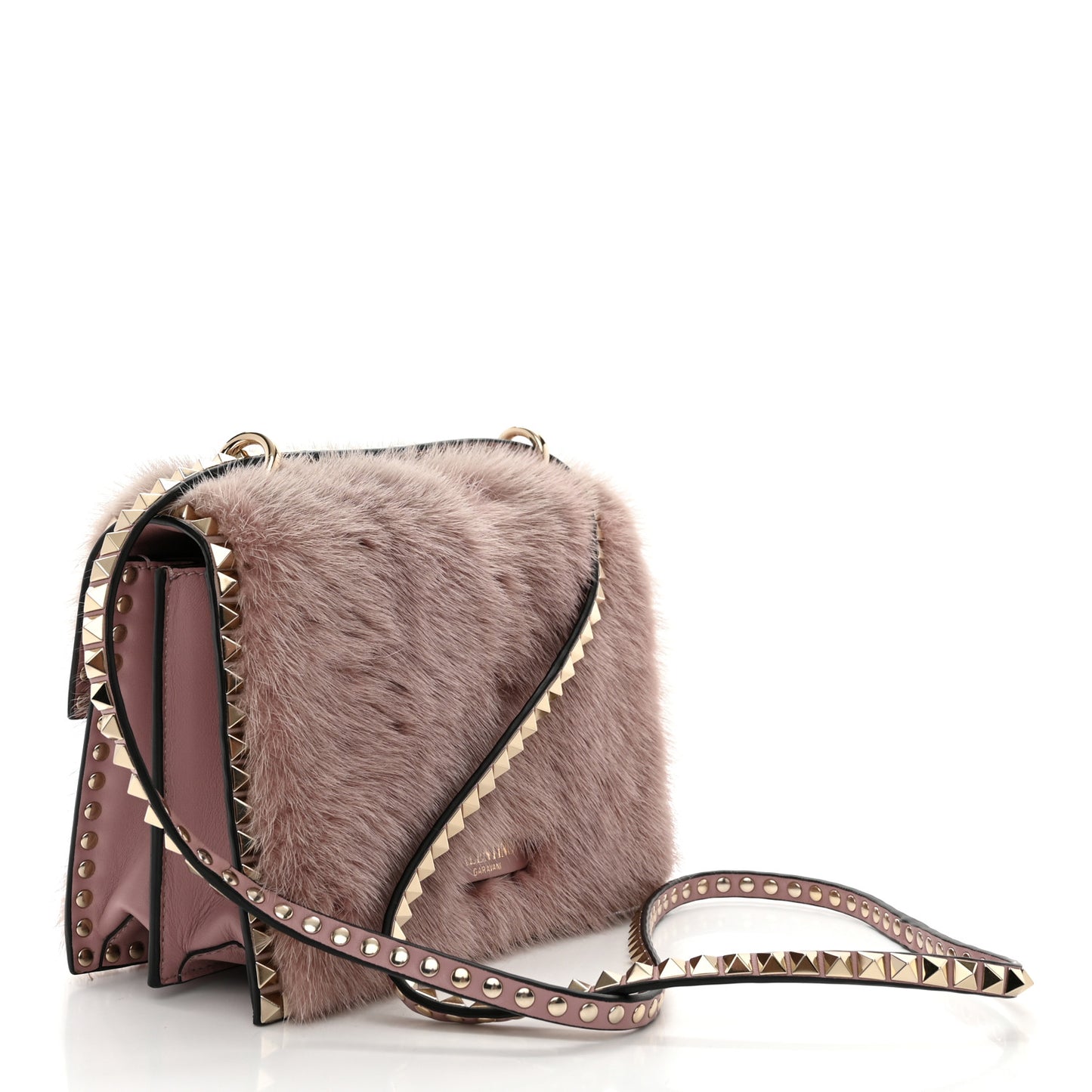 Mink Fur Rockstud Shoulder Bag Antique Rose