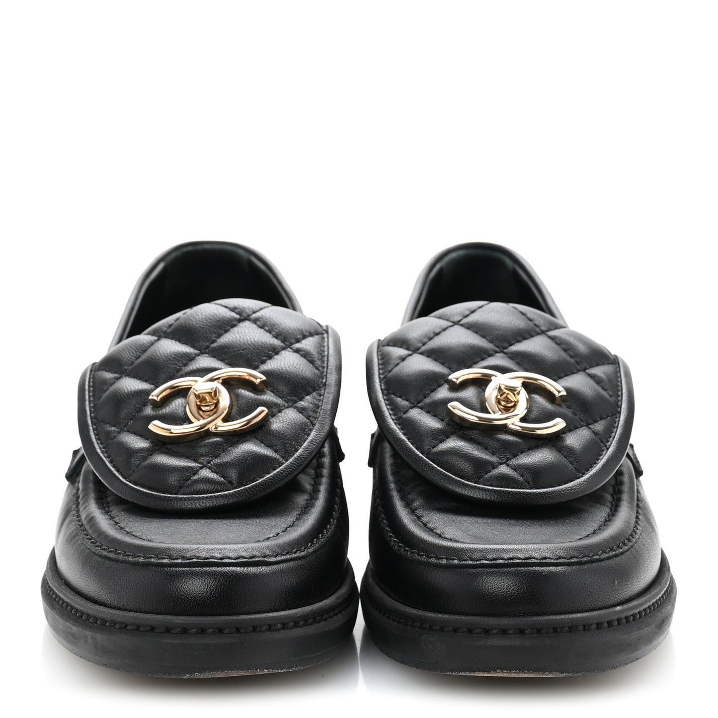 Lambskin Quilted CC Turnlock Loafers 36 Black