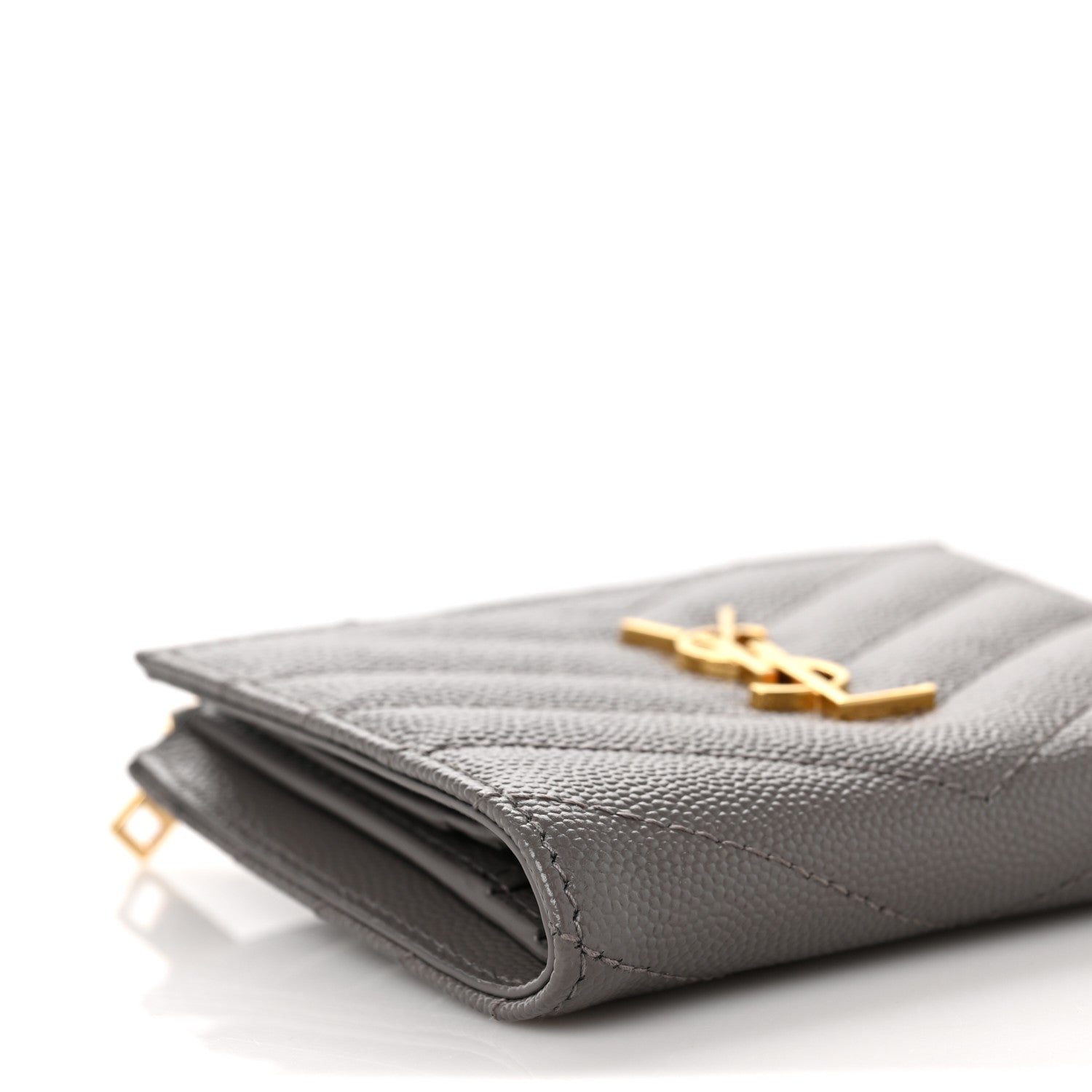 Saint Laurent Grain De Poudre Matelasse Chevron Monogram Zipped Card Case Tech Fog 7 of 9