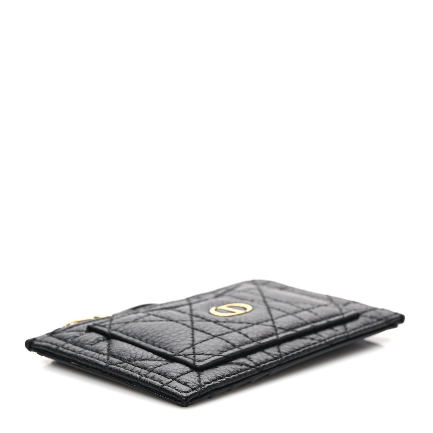 Supple Calfskin Cannage Caro Cosmos Zipped Card Holder Black