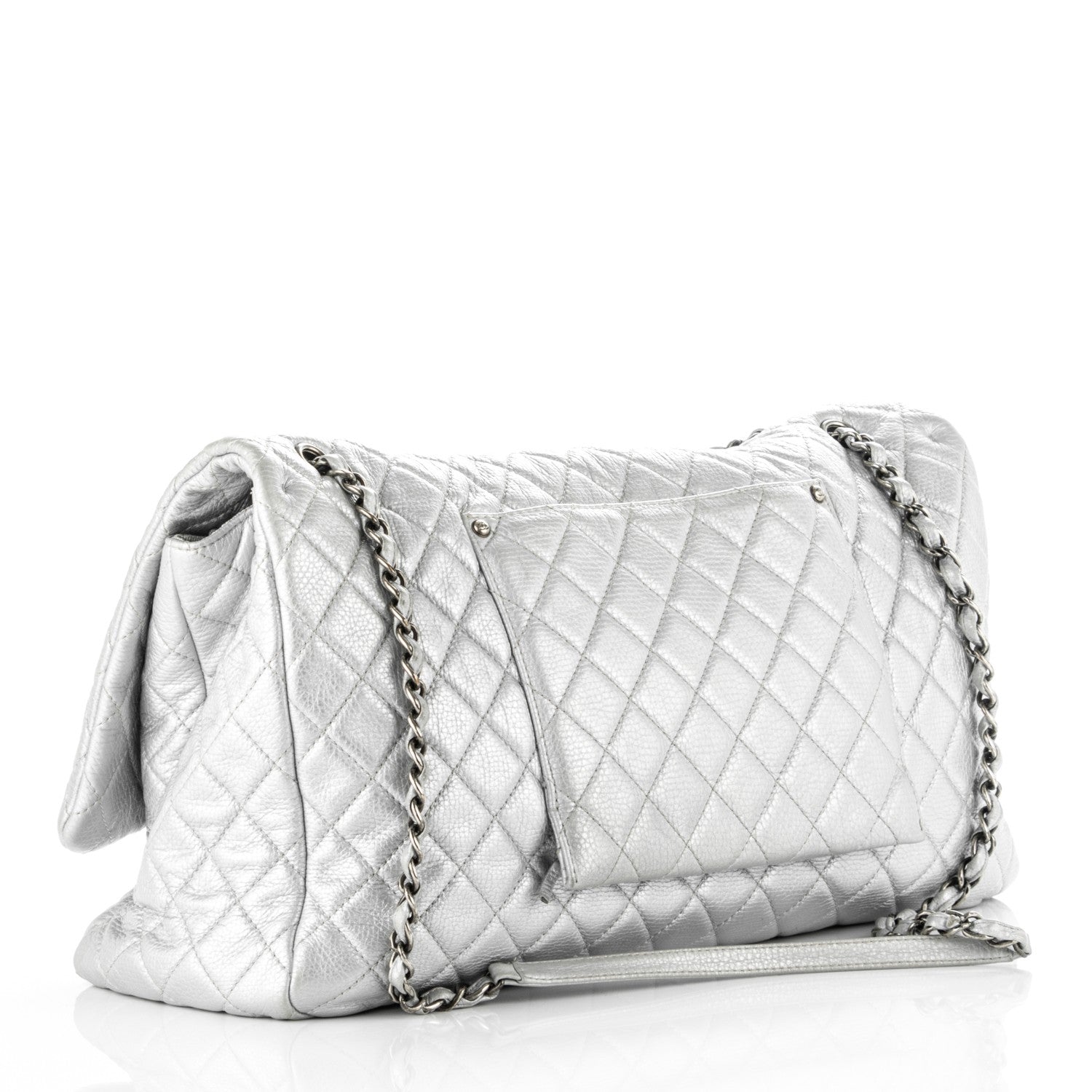 Chanel Metallic Calfskin XXL Travel Flap Bag Silver 3 of 8