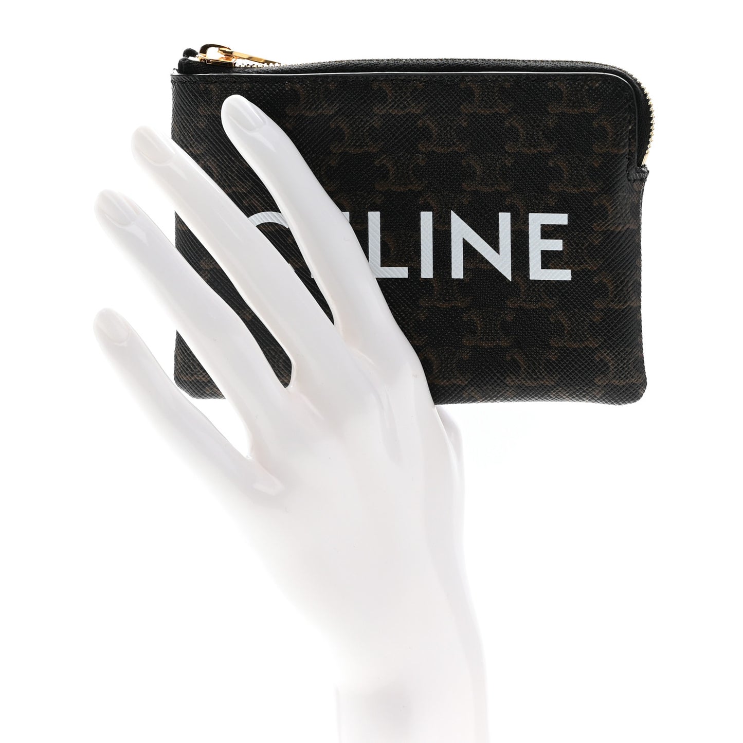 Triomphe Canvas Logo Coin and Card Pouch With Hook Black