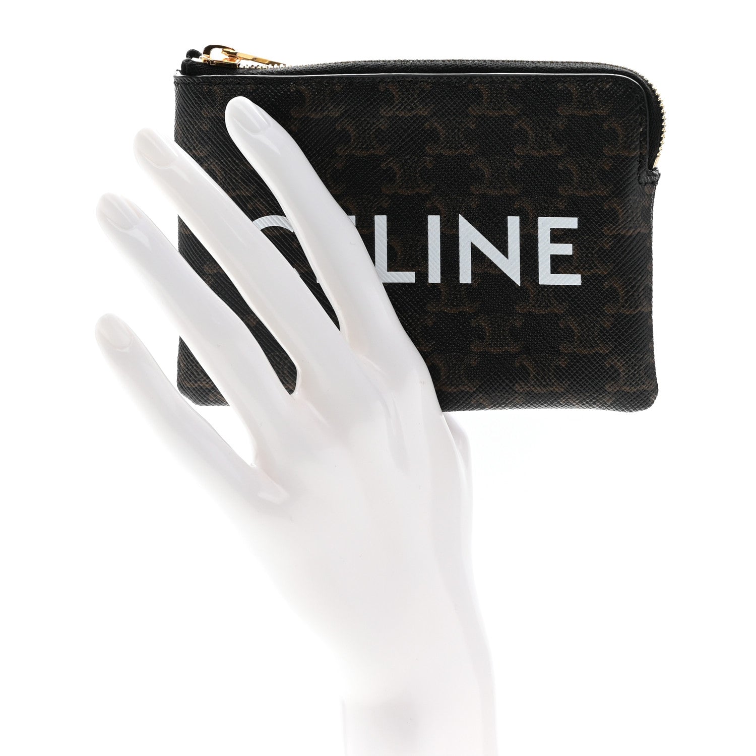 Celine Triomphe Canvas Logo Coin and Card Pouch With Hook Black 2 of 8