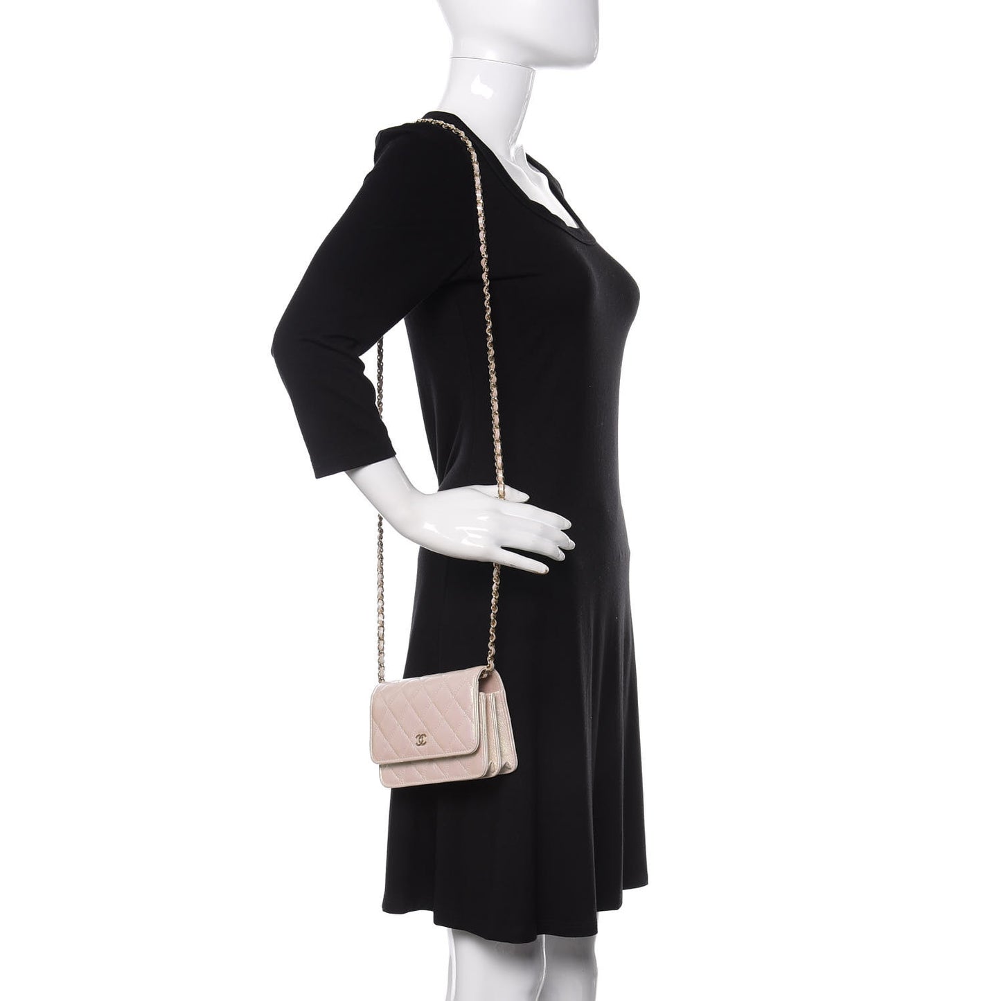 Iridescent Lambskin Quilted Mini Wallet On Chain WOC Ivory