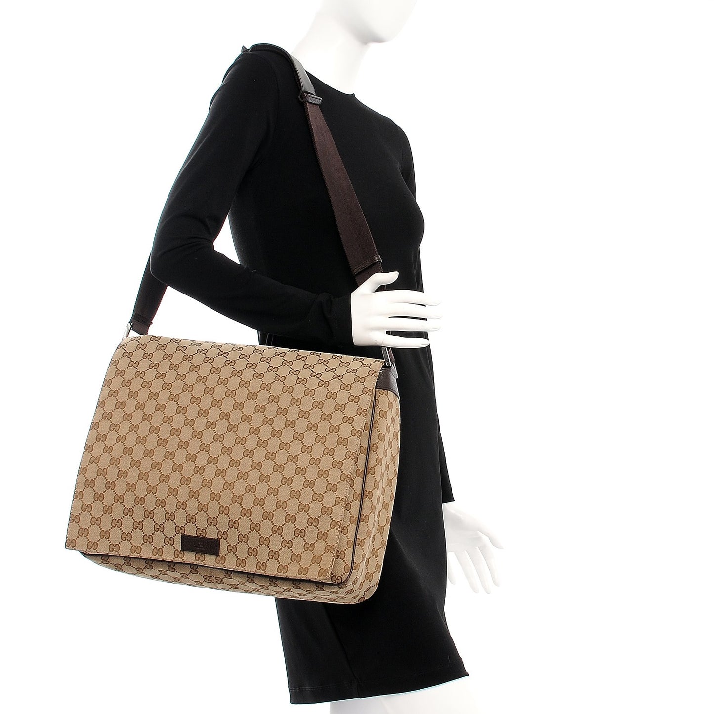 Monogram Large Flap Messenger Bag Beige Dark Brown