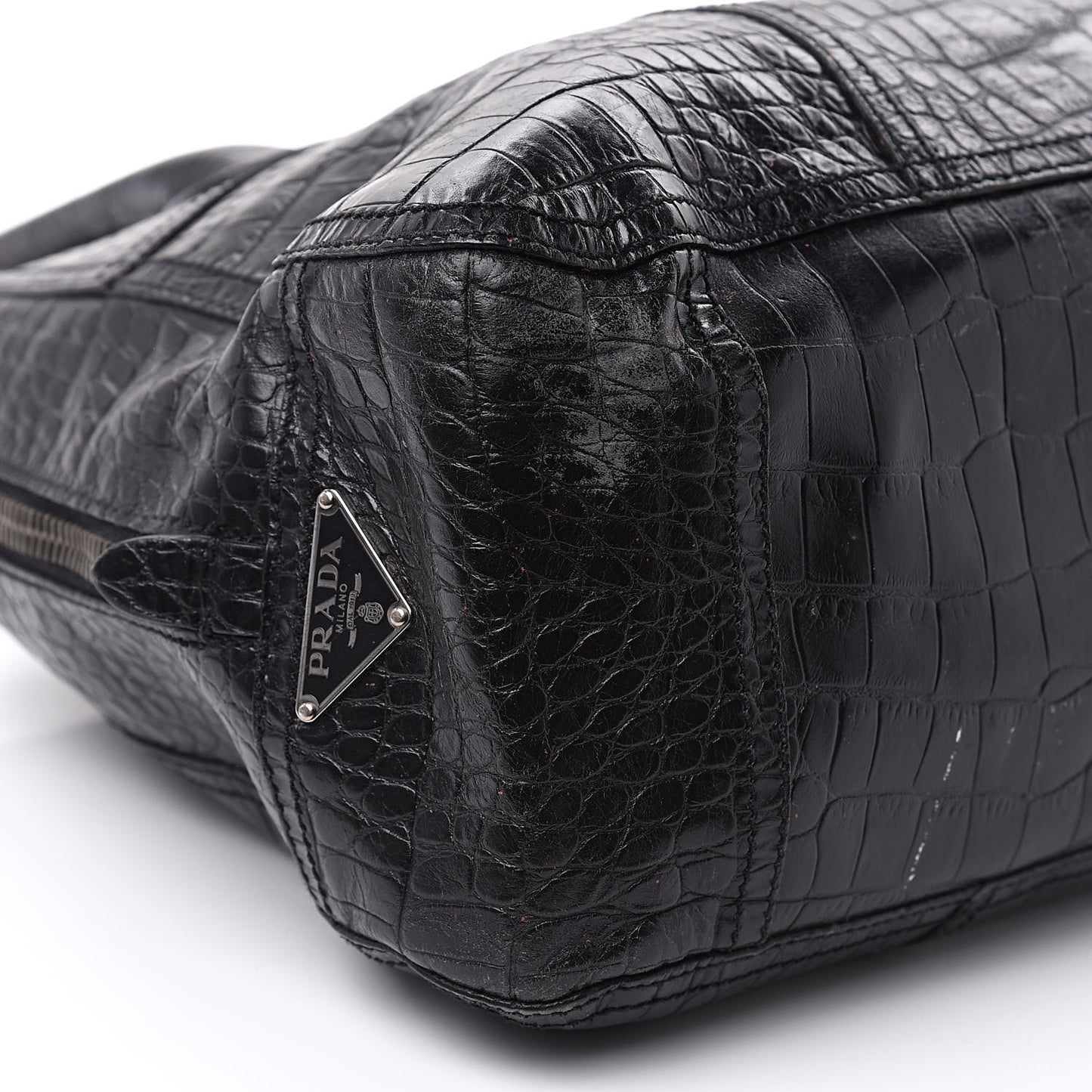 Shiny Calfskin Crocodile Embossed Tote Black