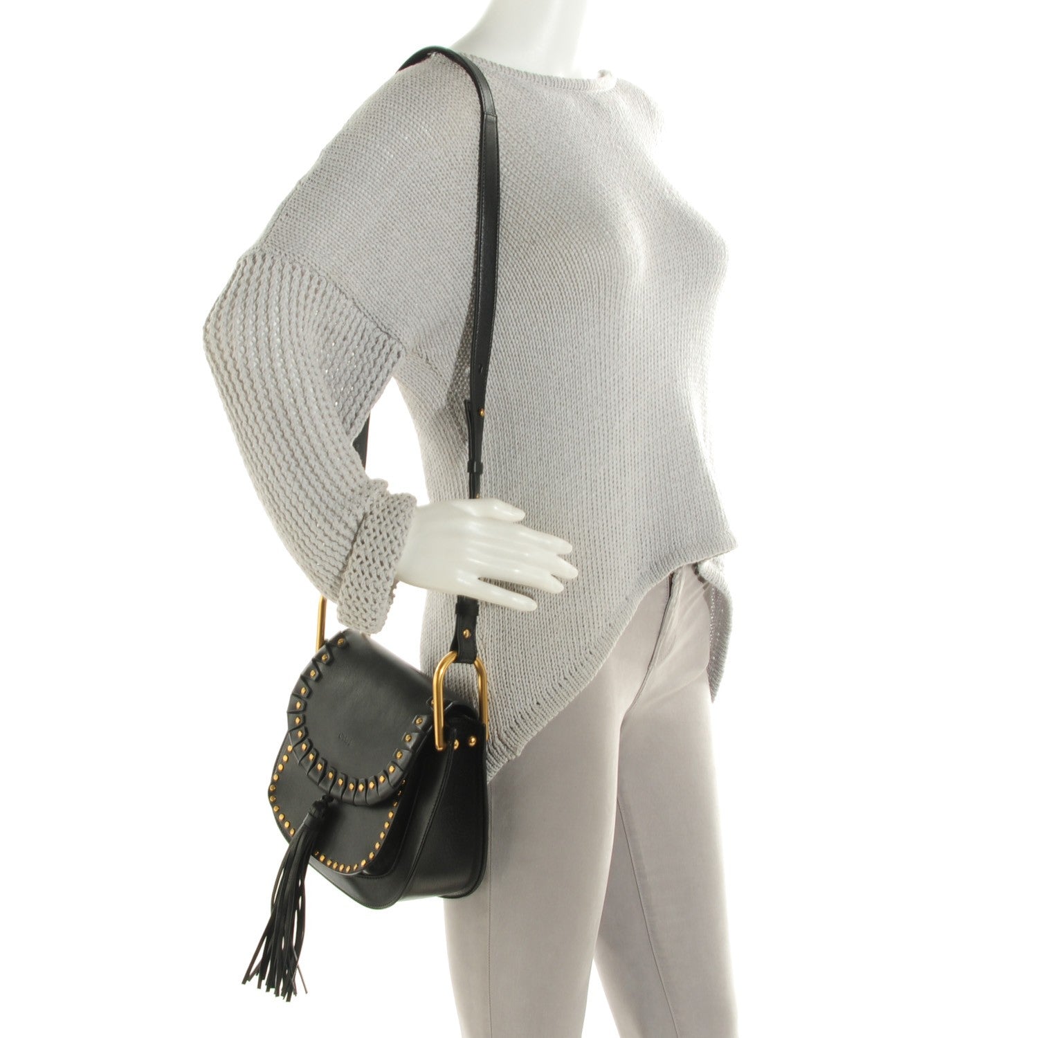 Chloe Calfskin Studded Small Hudson Shoulder Bag Black 2 of 8