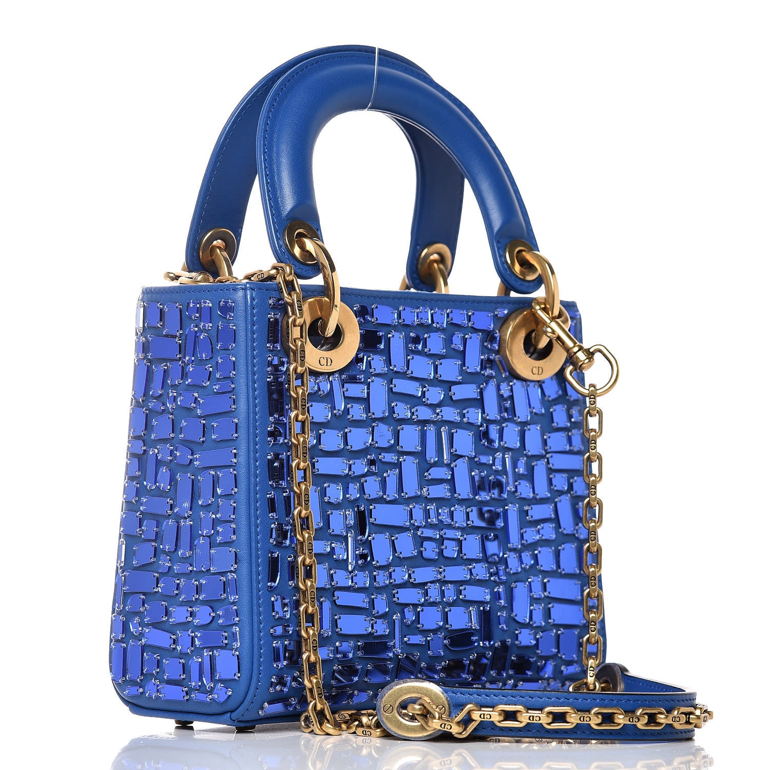 Christian Dior Smooth Calfskin Embroidered Mini Mosaic of Mirrors Lady Dior Blue 3 of 7