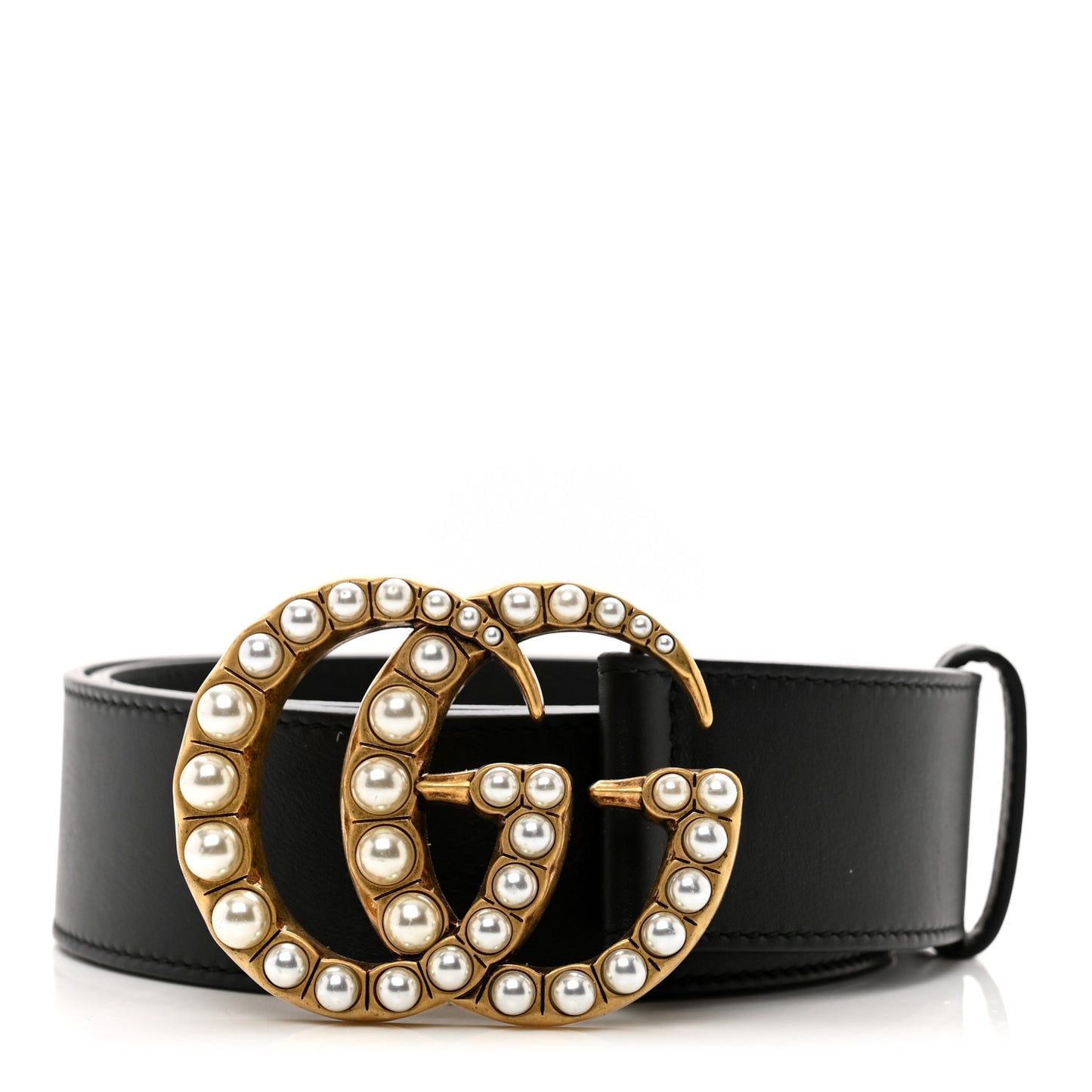 Moon Calfskin Pearl Double G 40mm Belt 80 32 Black Cream