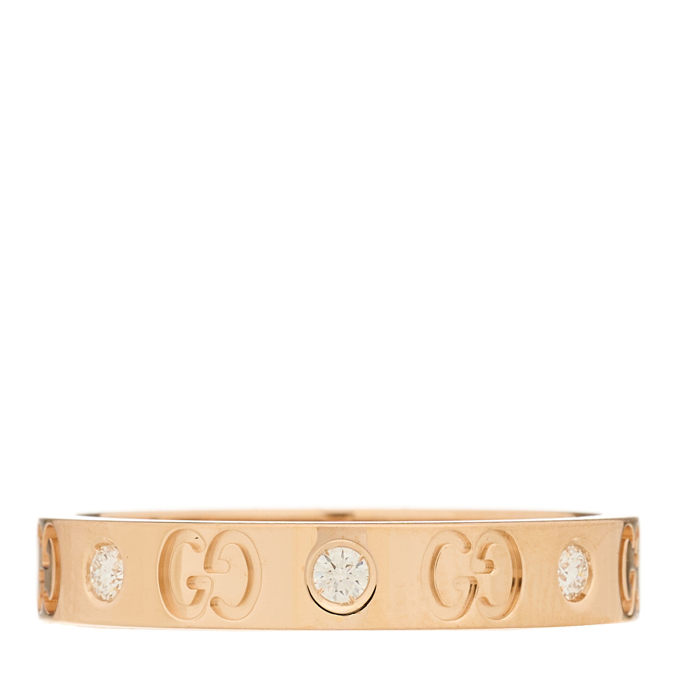 Gucci 18K Rose Gold Diamond Icon Band Ring 61 9.5 1 of 6