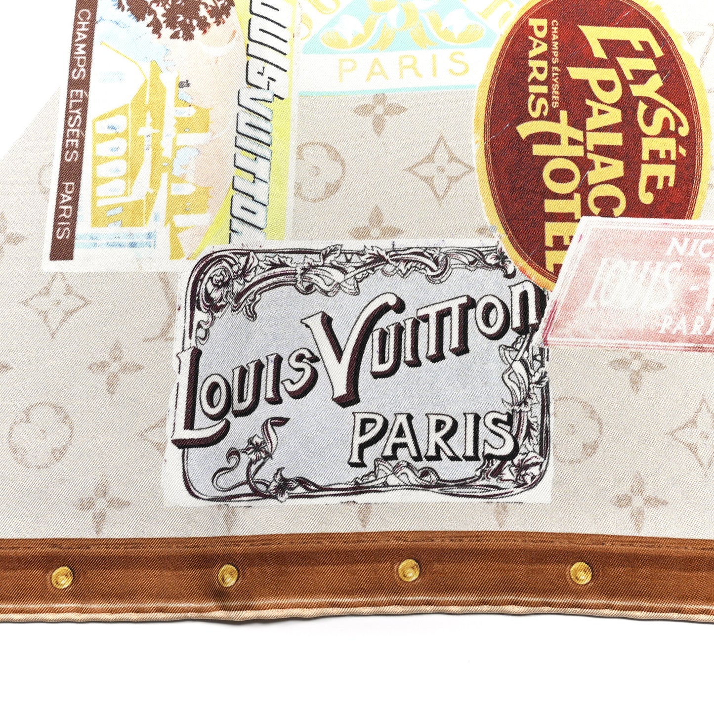 Silk Monogram Elysee Palace Hotel Square Scarf Beige
