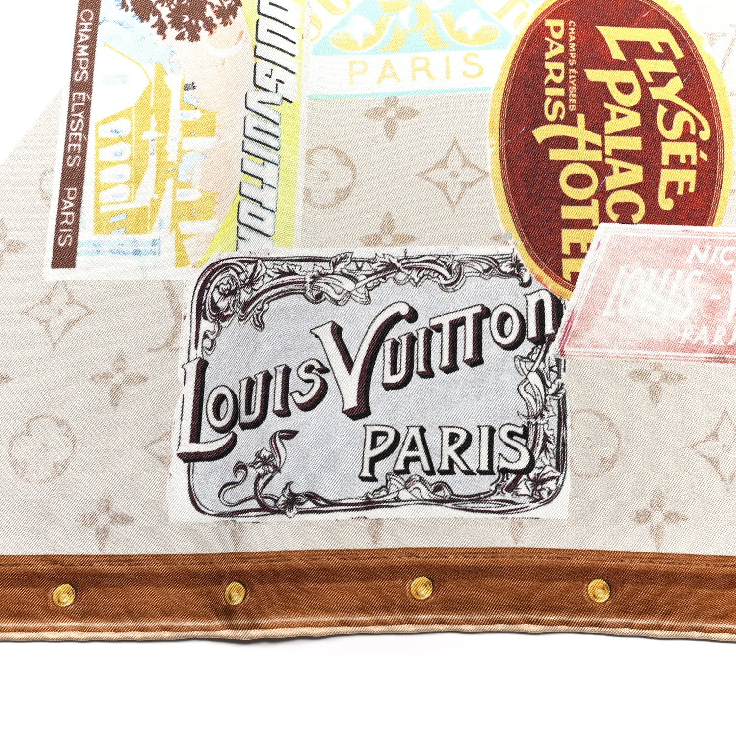 Louis Vuitton Silk Monogram Elysee Palace Hotel Square Scarf Beige 2 of 4
