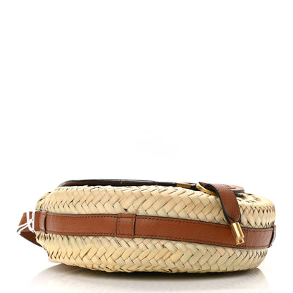 Chloe Raffia Small Grain Calfskin Small Marcie Basket Crossbody Tan 4 of 9