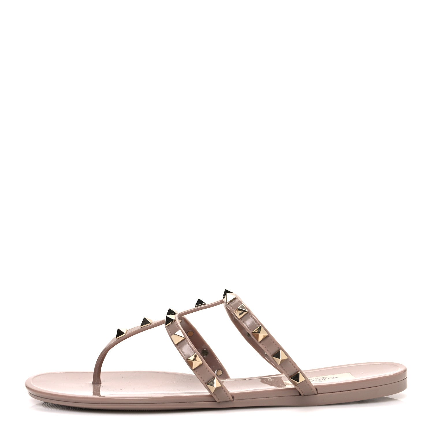 Valentino Garavani PVC Jelly Rockstud Caged Flat Thong Sandals 40 Poudre 1 of 9