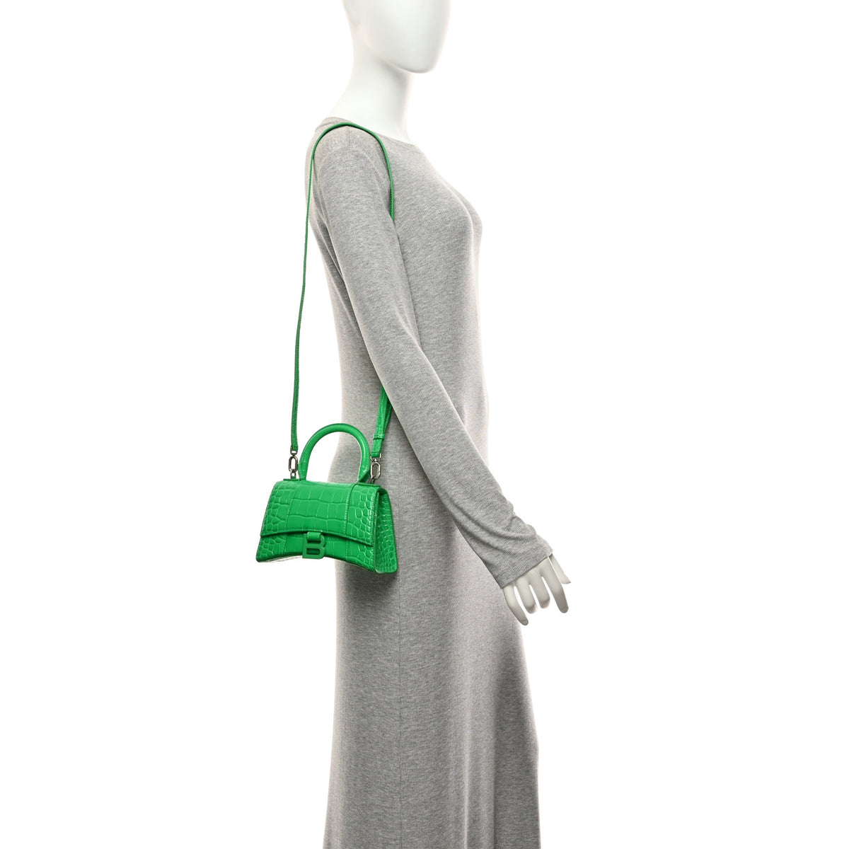 Balenciaga Shiny Calfskin Crocodile Embossed Hourglass Top Handle Bag XS Vivid Green 2 of 10