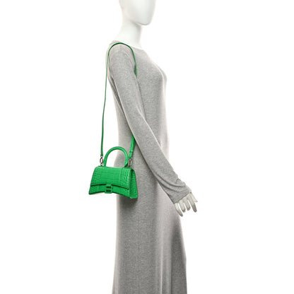 Balenciaga Shiny Calfskin Crocodile Embossed Hourglass Top Handle Bag XS Vivid Green 2 of 10