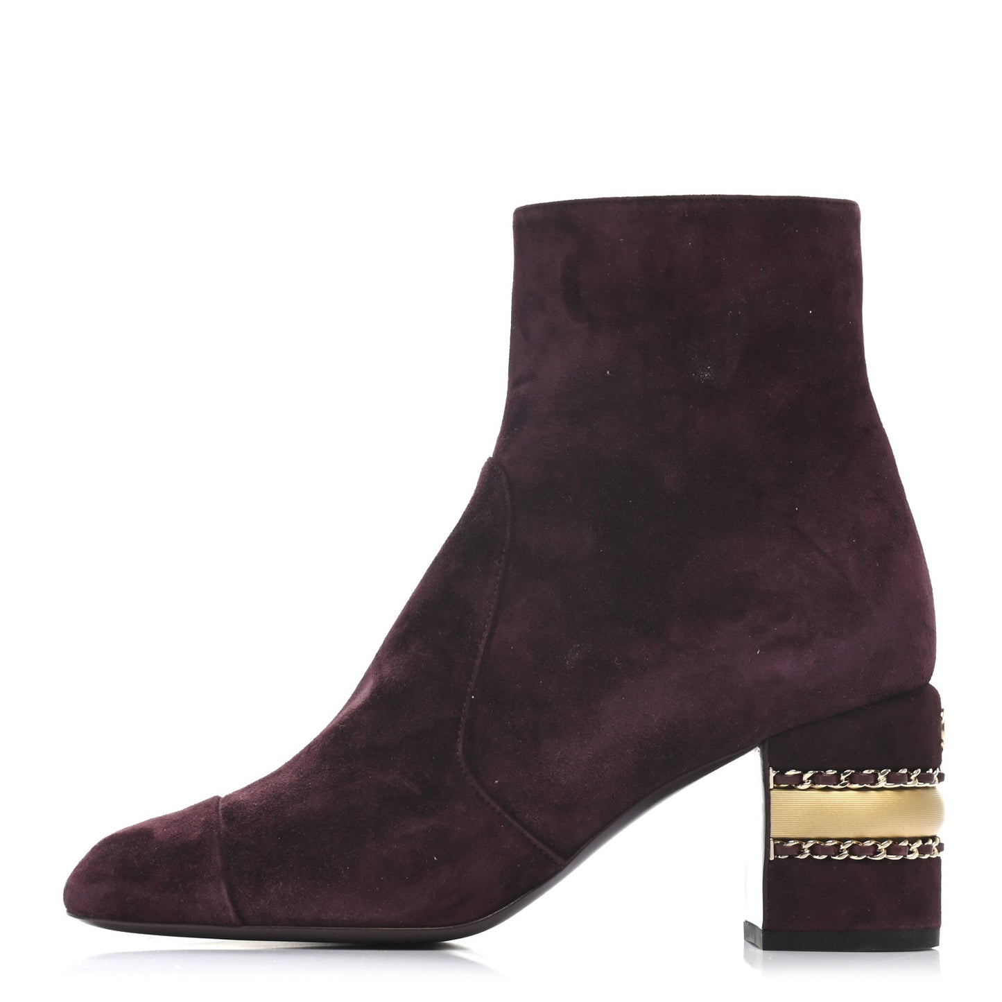 Suede Calfskin Chain Boots 38 Burgundy