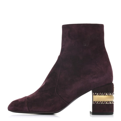 Chanel Suede Calfskin Chain Boots 38 Burgundy 1 of 7