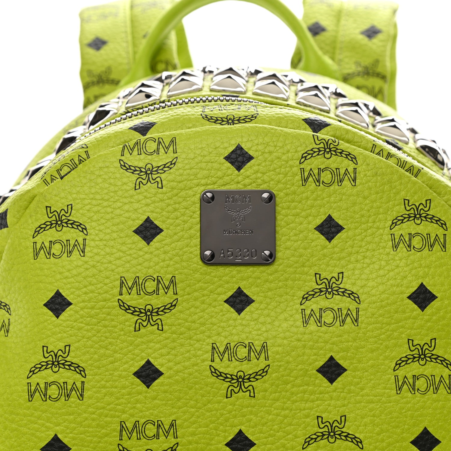 MCM Visetos Crown Stud Medium Stark Backpack Green 10 of 12