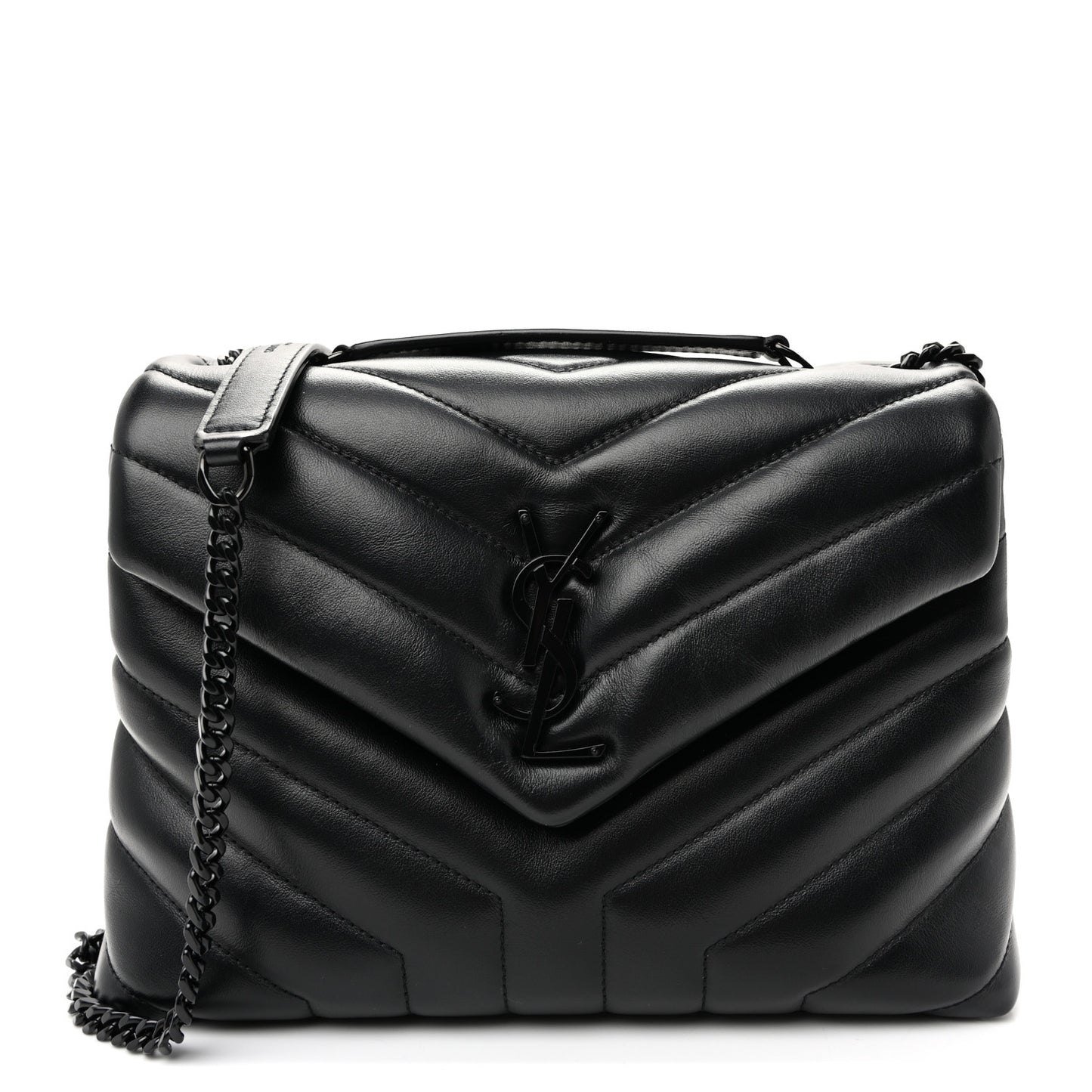 Calfskin Y Quilted Monogram Monochrome Small Loulou Chain Satchel  Black