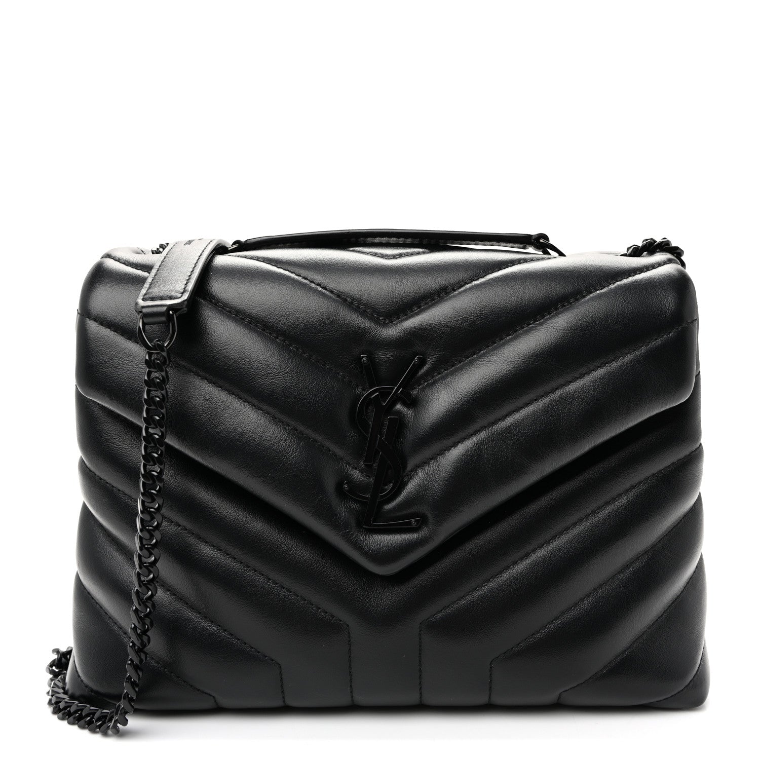 Saint Laurent Calfskin Y Quilted Monogram Monochrome Small Loulou Chain Satchel  Black 1 of 9