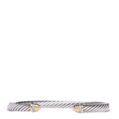 David Yurman Sterling Silver 18K Yellow Gold Diamond 5mm Cable Classics Bracelet 1 of 4