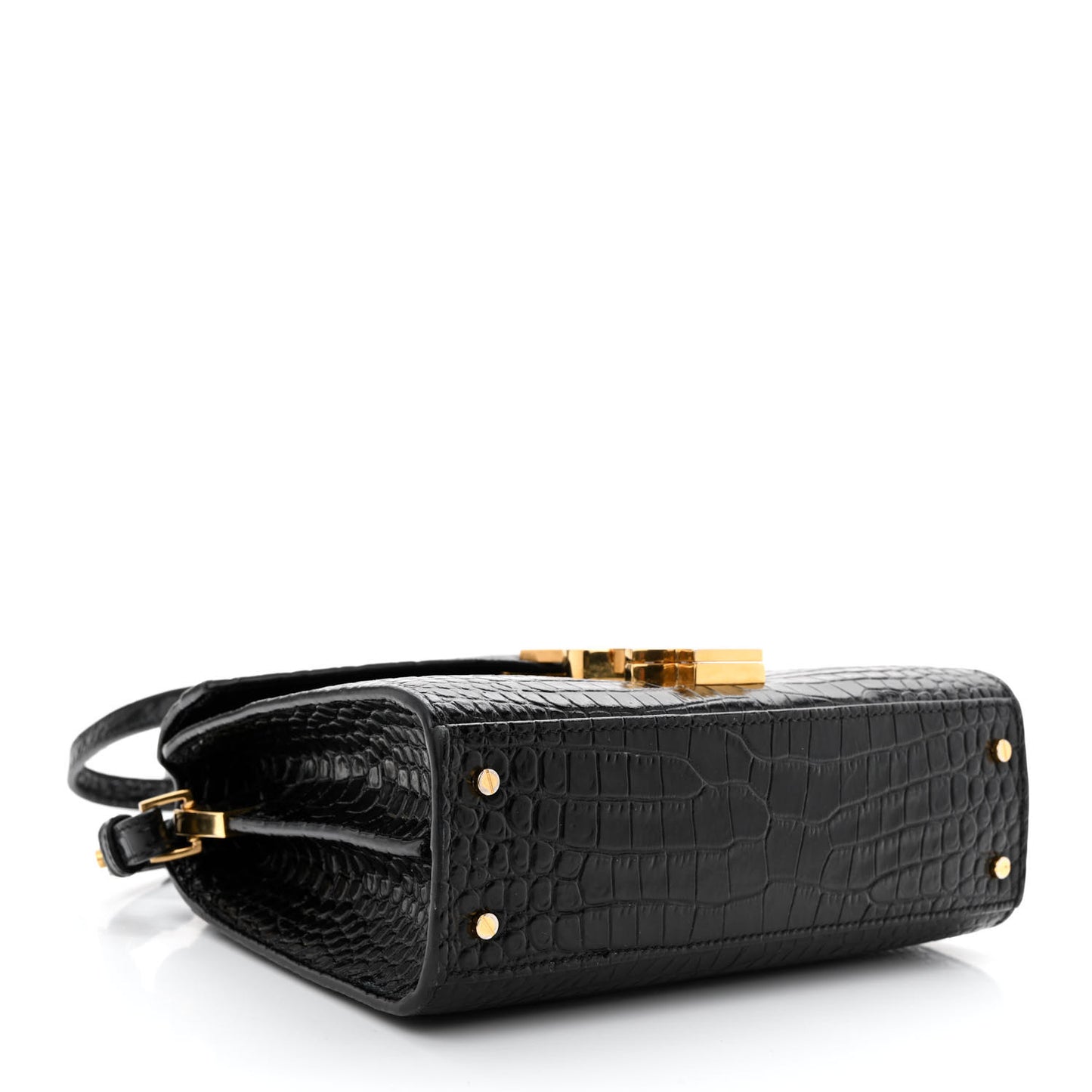 Calfskin Crocodile Embossed Mini Classic Monogram Cassandra Top Handle Black
