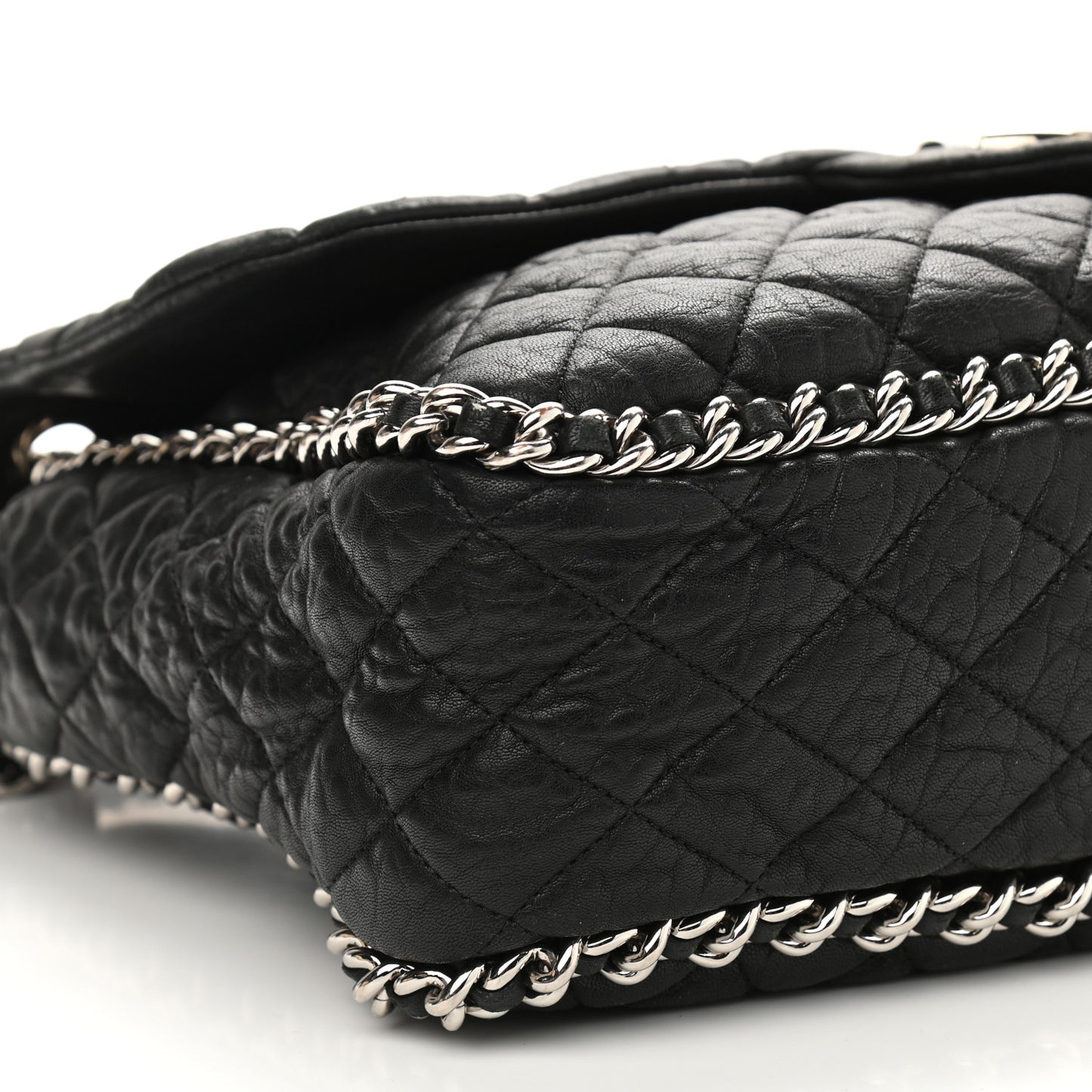 Washed Lambskin Quilted Maxi Chain Around Flap Black