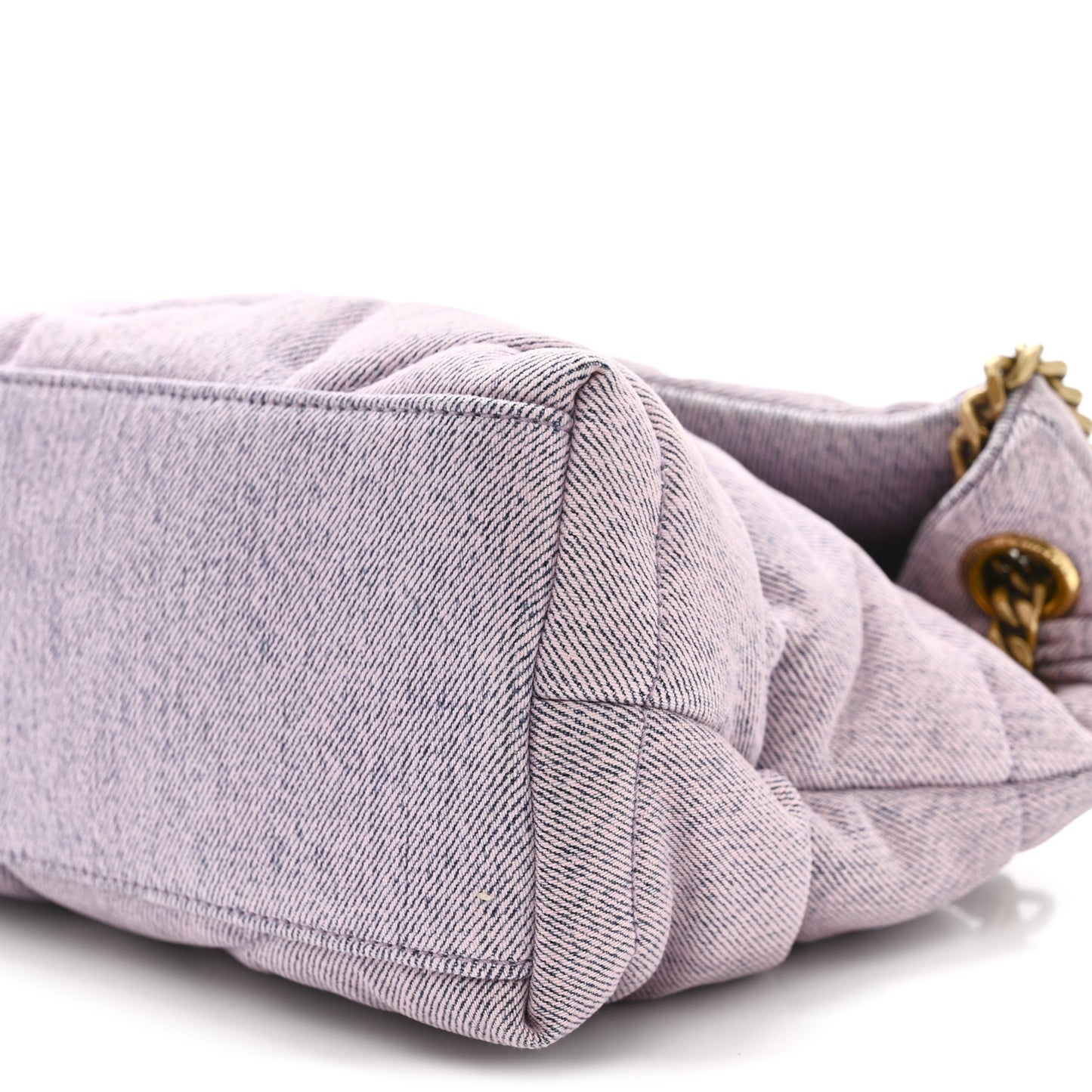 Denim Quilted Small Loulou Puffer Monogram Chain Satchel Bleached Lilac
