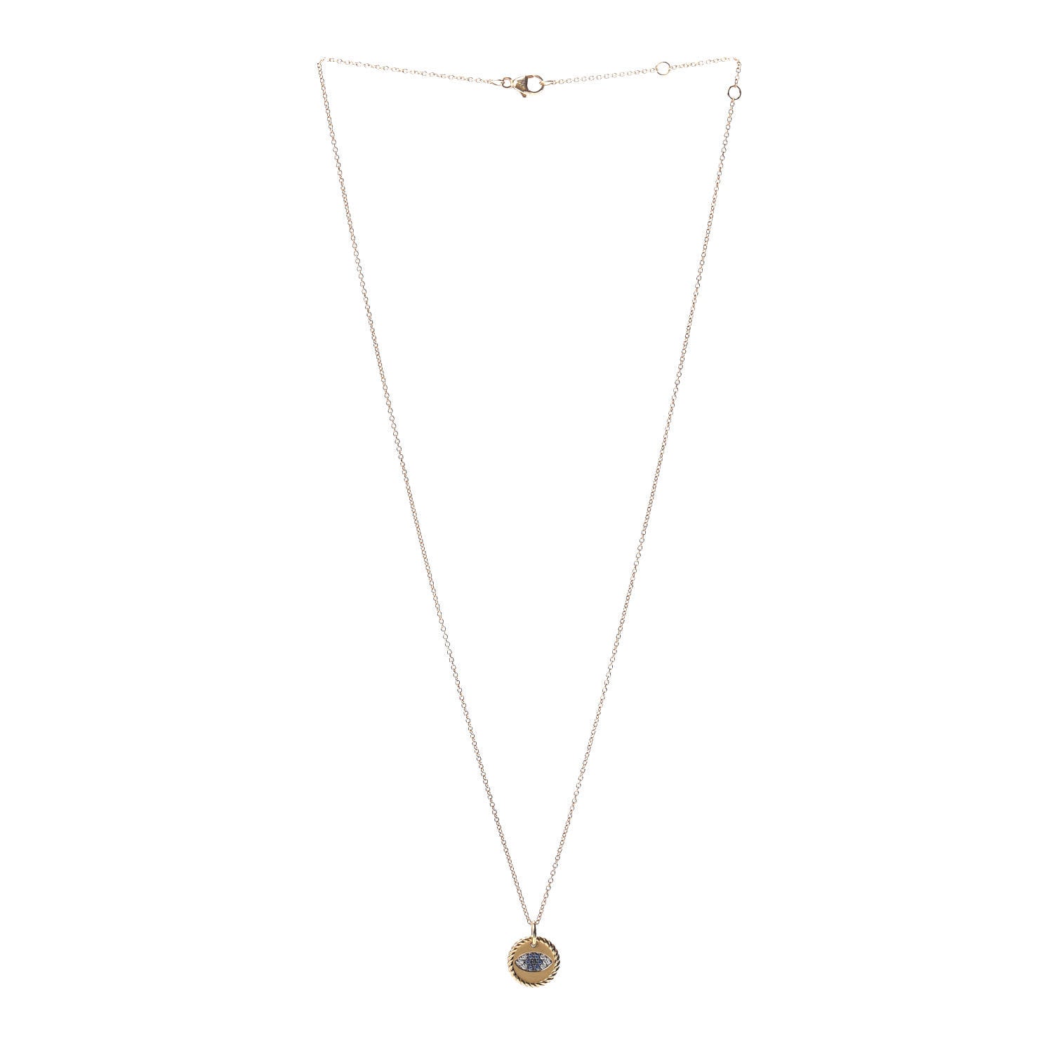 David Yurman 18K Yellow Gold Blue Sapphire Diamond Evil Eye Necklace 3 of 4