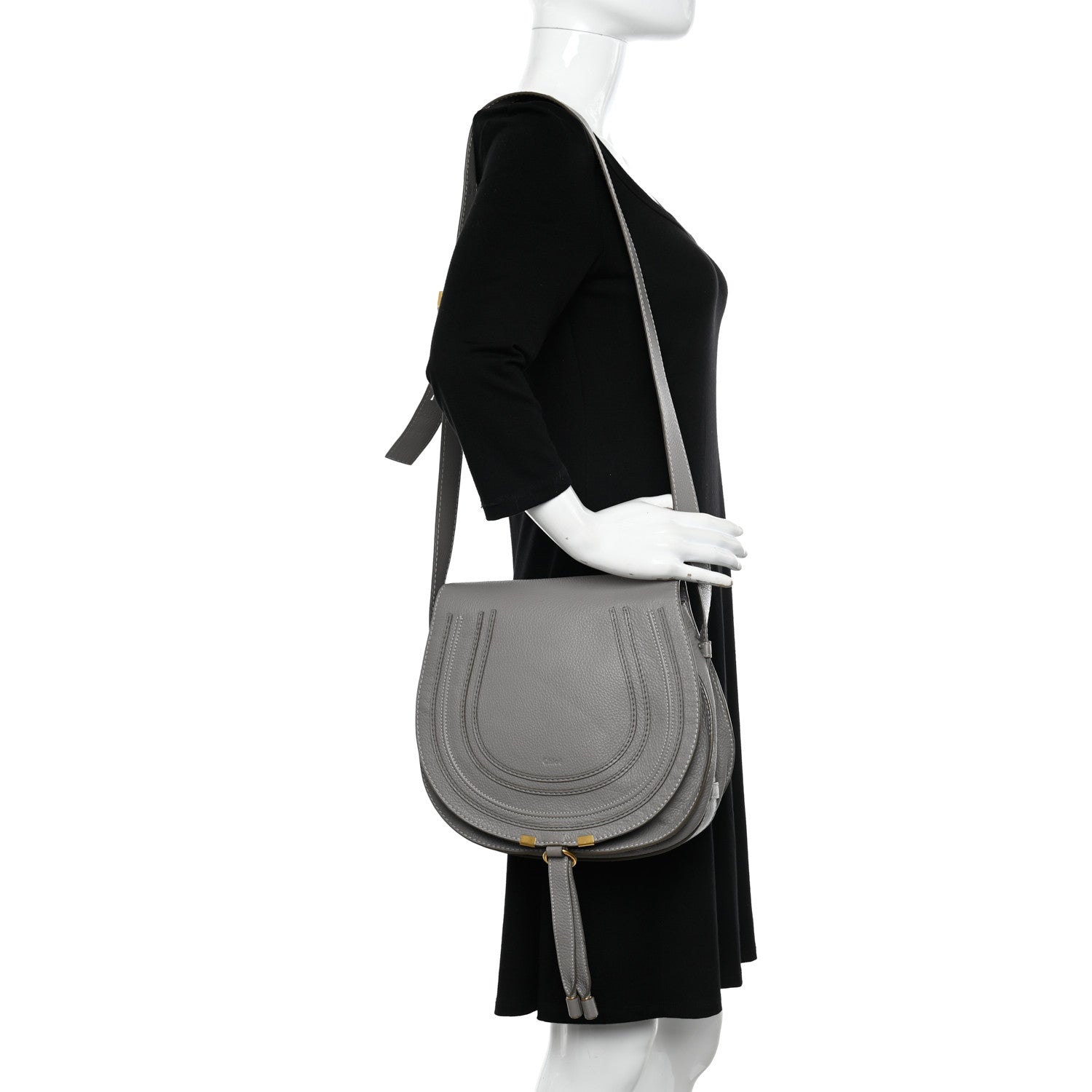 Chloe Calfskin Medium Marcie Round Crossbody Bag Cashmere Grey 2 of 10