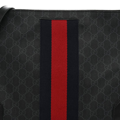 Gucci Soft GG Supreme Monogram Appia Calfskin Web East West Messenger Bag Black Grey 8 of 12