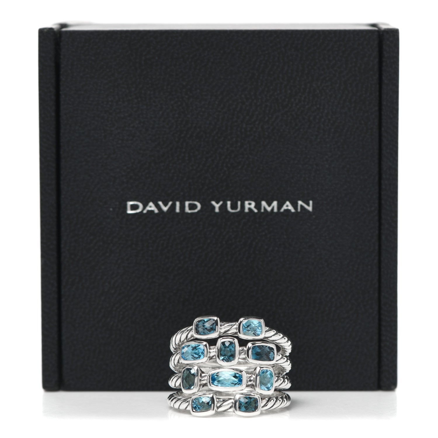 David Yurman Sterling Silver Blue Topaz Hampton Blue Topaz Confetti 4 Row Ring 55 7.25 5 of 5