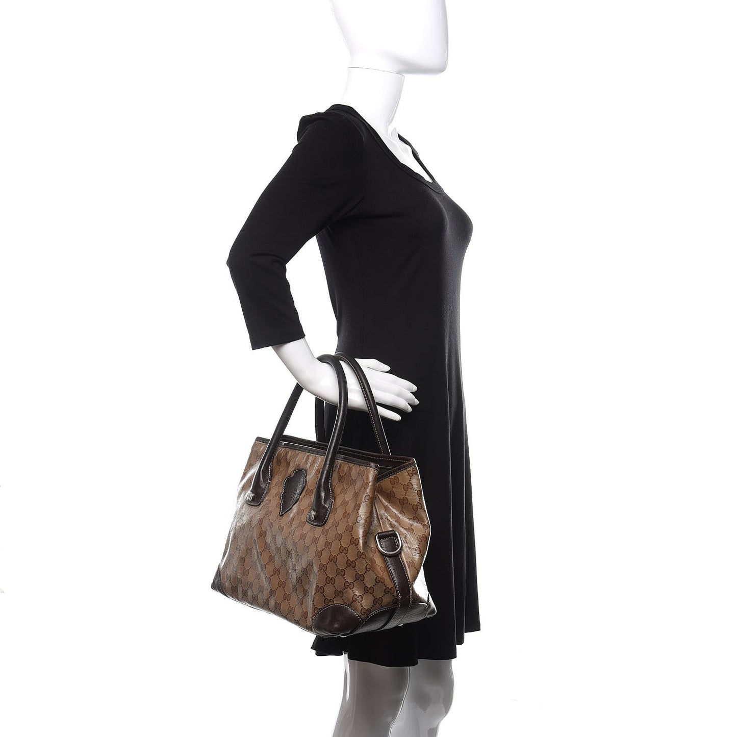 Crystal Monogram Crest Embossed Tote Brown