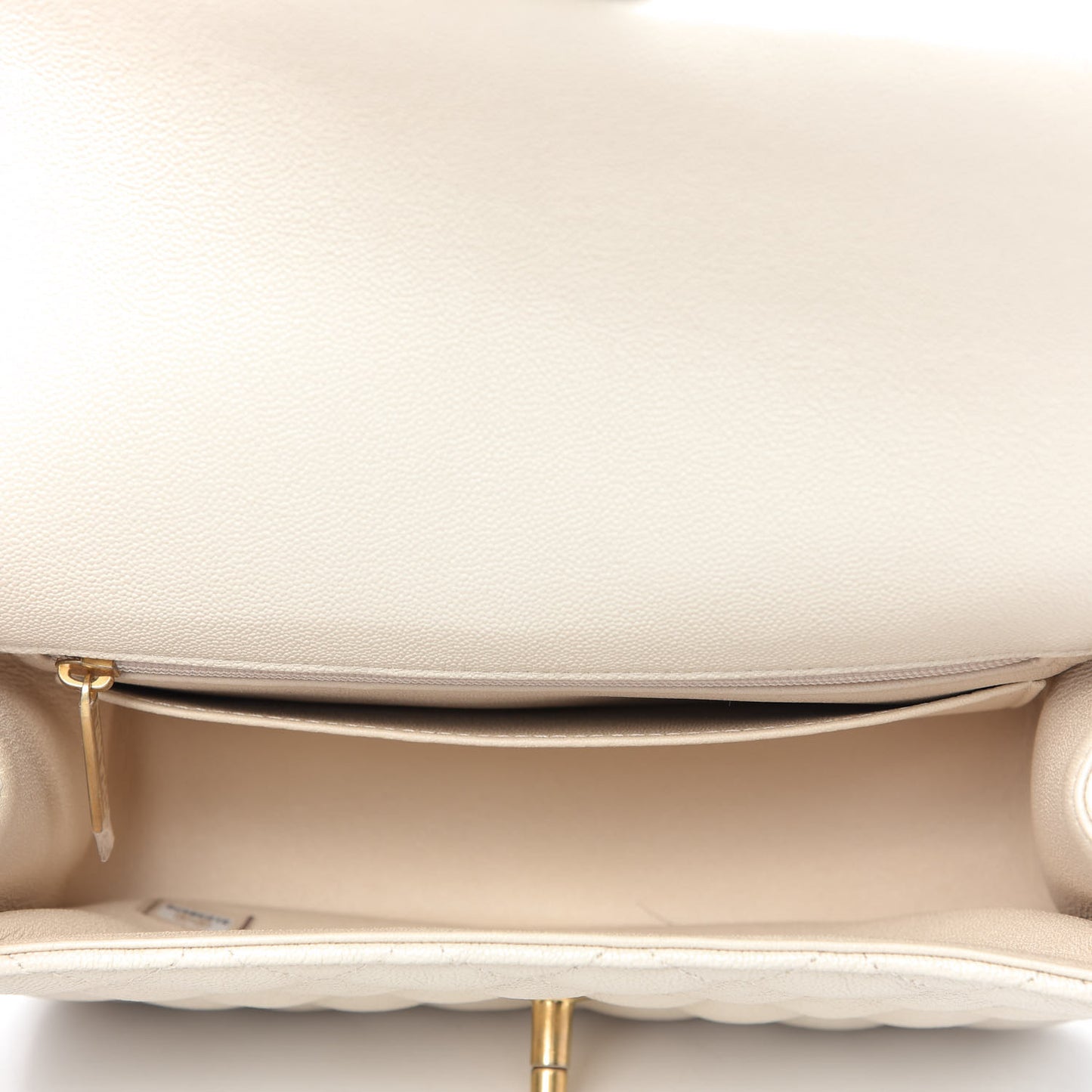 Caviar Quilted Mini Top Handle Rectangular Flap Beige