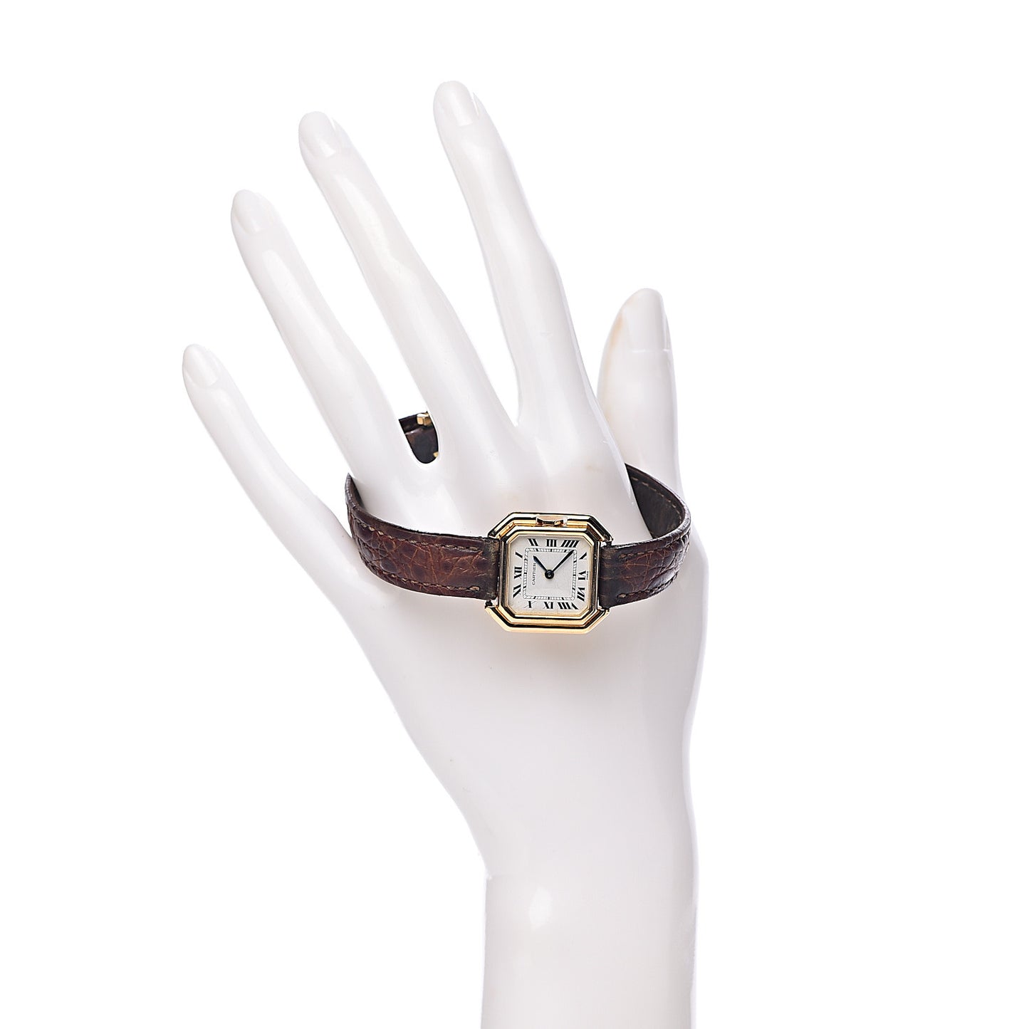 18K Yellow Gold Alligator 20mm Ceinture Octagonal Quartz Watch Brown