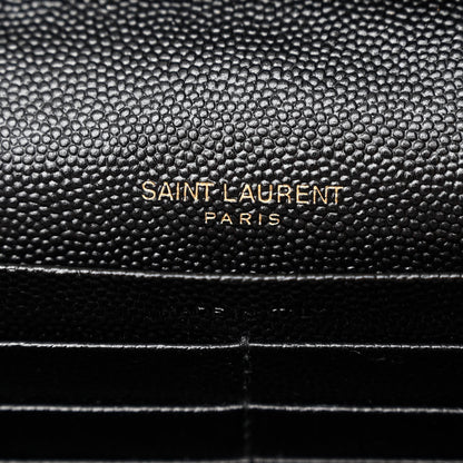Saint Laurent Grain De Poudre Matelasse Chevron Monogram Chain Wallet Black 6 of 9