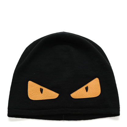 Fendi Wool Calfskin Monster Beanie Black Yellow 1 of 4