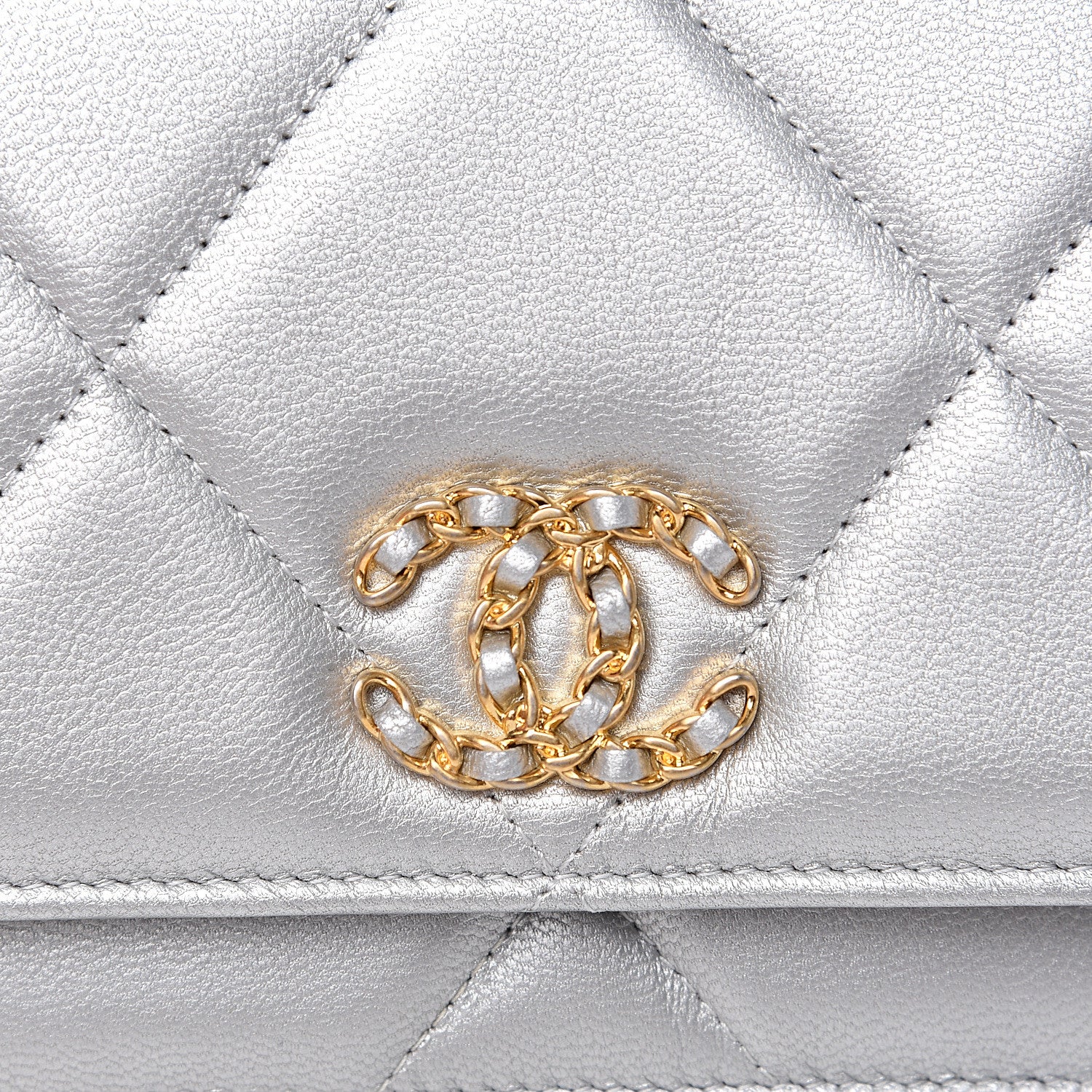 Chanel Metallic Goatskin Quilted 19 Wallet On Chain WOC Silver 8 of 13