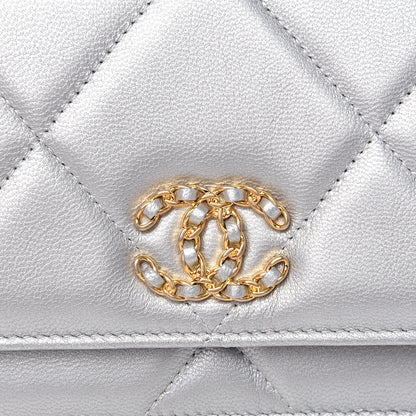 Chanel Metallic Goatskin Quilted 19 Wallet On Chain WOC Silver 8 of 13
