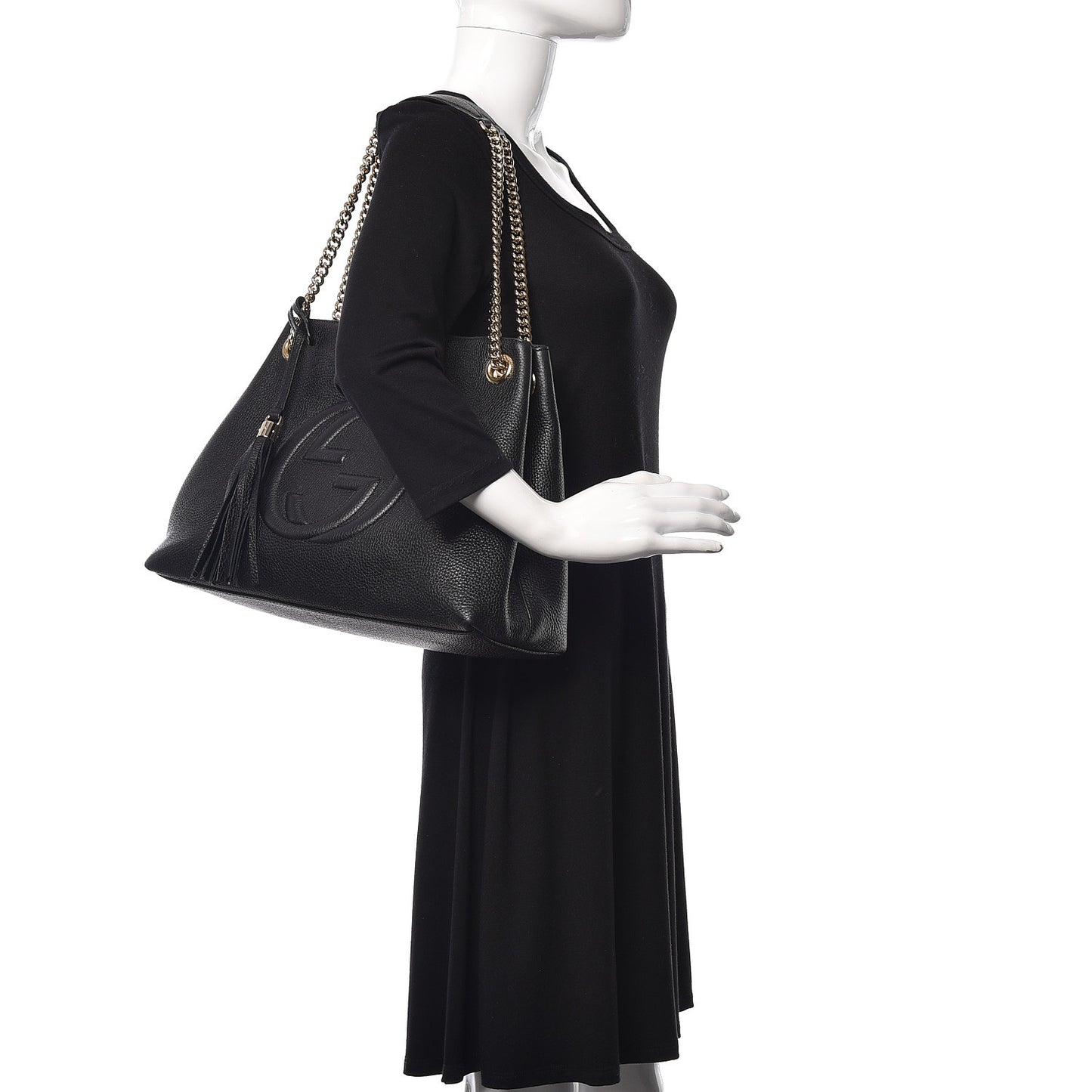 Pebbled Calfskin Medium Soho Chain Shoulder Bag Black