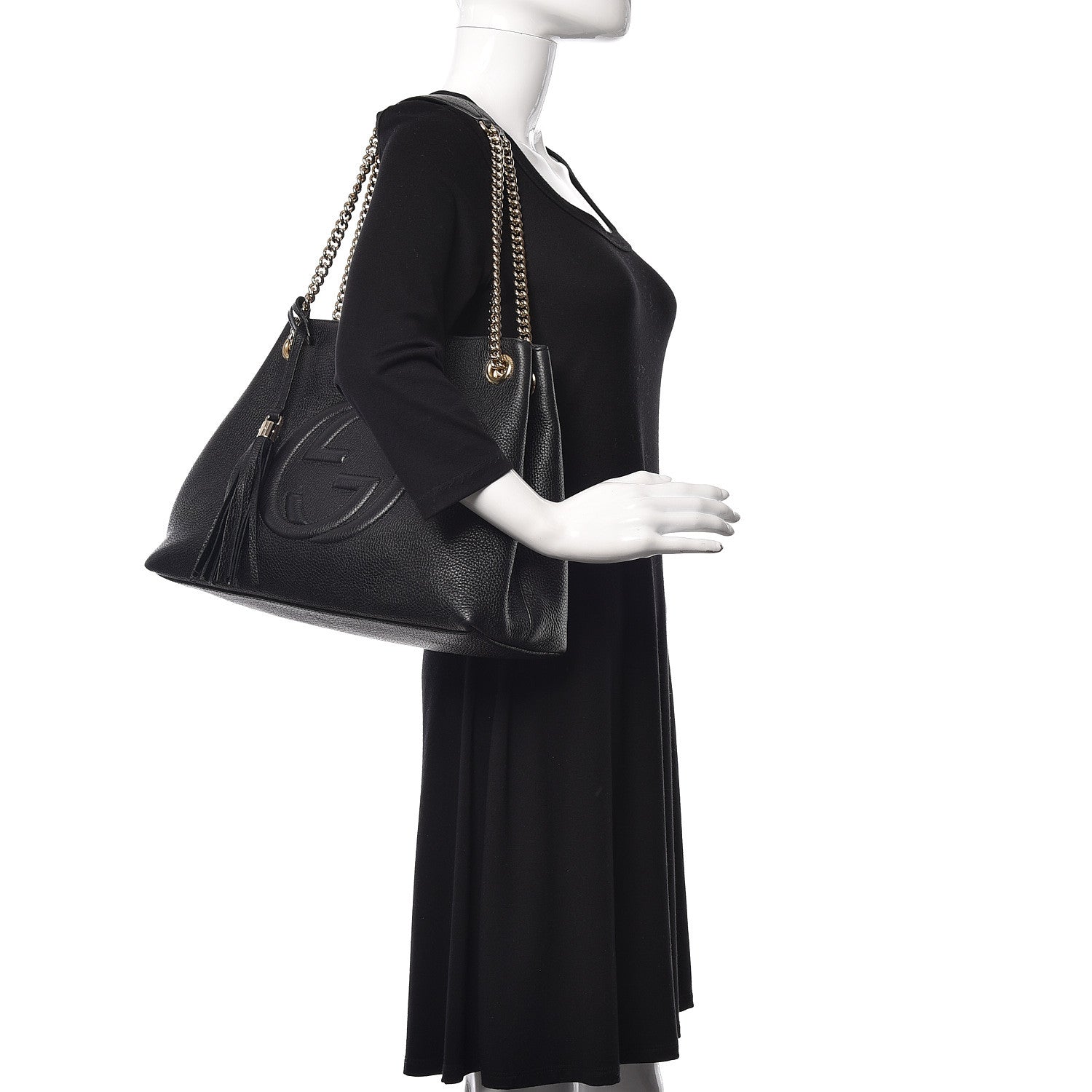 Gucci Pebbled Calfskin Medium Soho Chain Shoulder Bag Black 2 of 14