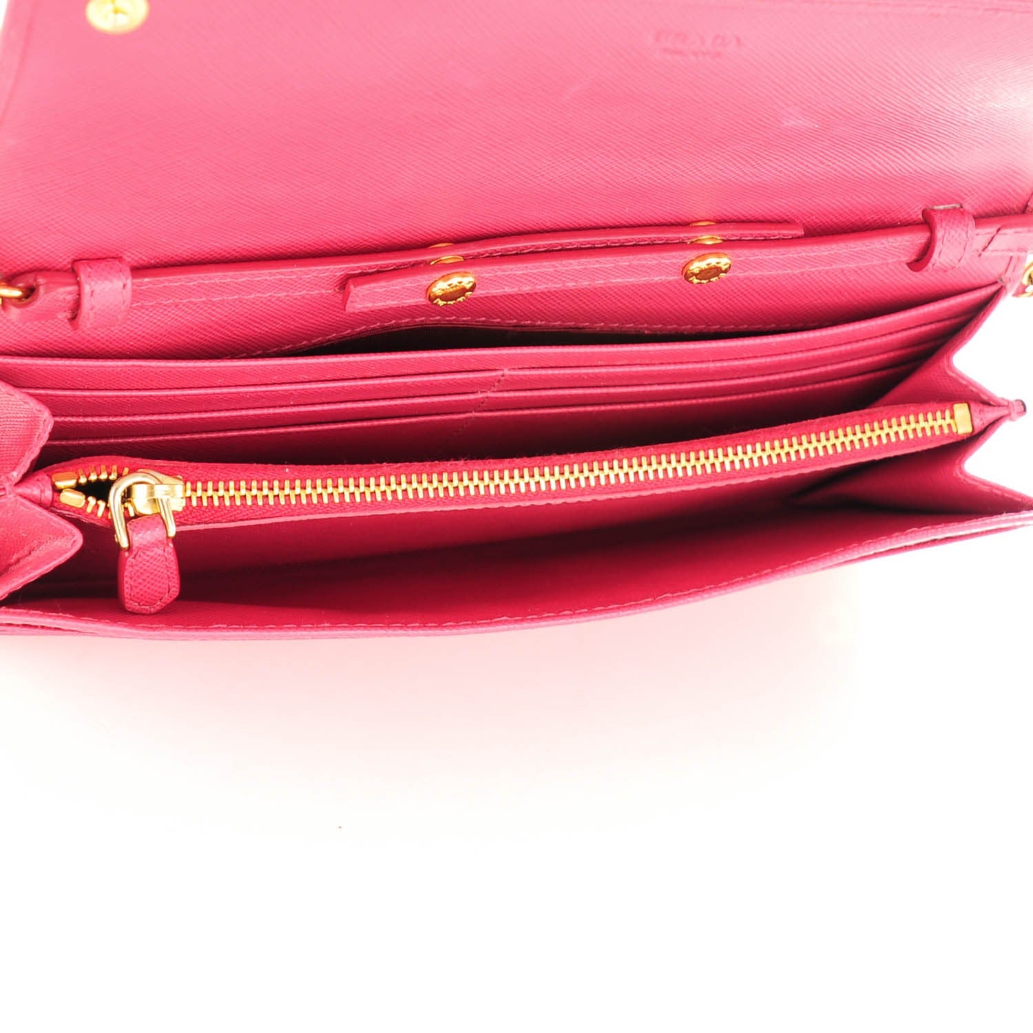 Prada Saffiano Metal Oro Chain Wallet Peonia 5 of 8