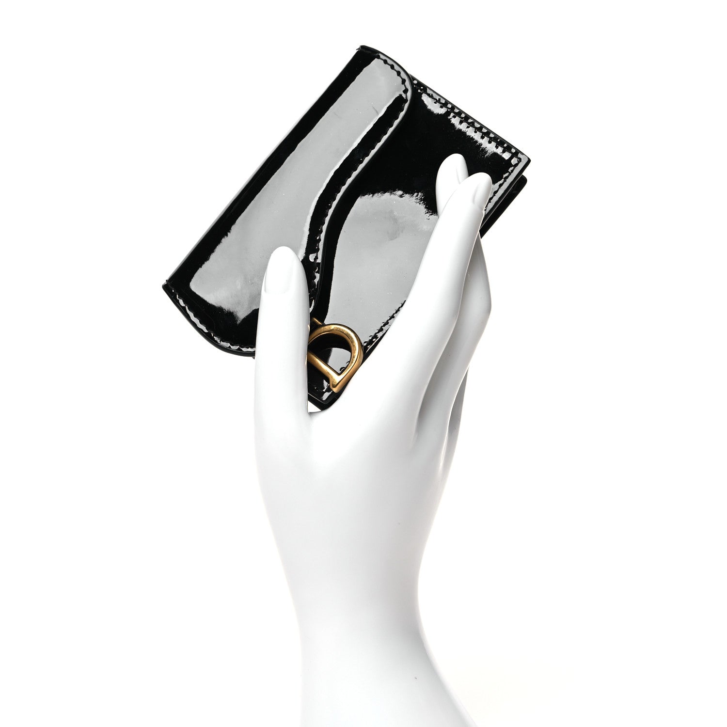 Christian Dior Patent Calfskin Saddle Card Holder Black 2 of 10
